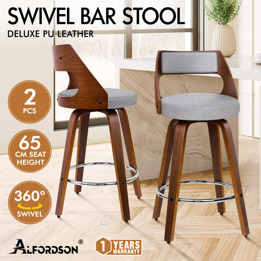 ALFORDSON 2x Swivel Bar Stools Eden Kitchen Dining Chair Wooden LIGHT GREY