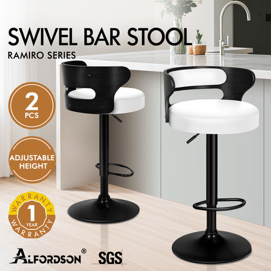 ALFORDSON 2x Bar Stool Kitchen Swivel Chair Wooden Leather Gas Lift Ramiro White