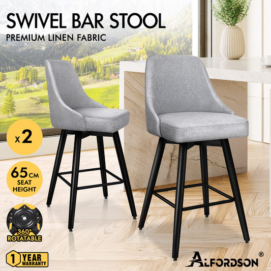 ALFORDSON 2x Swivel Bar Stools Kitchen Dining Chair Cafe Metal GREY
