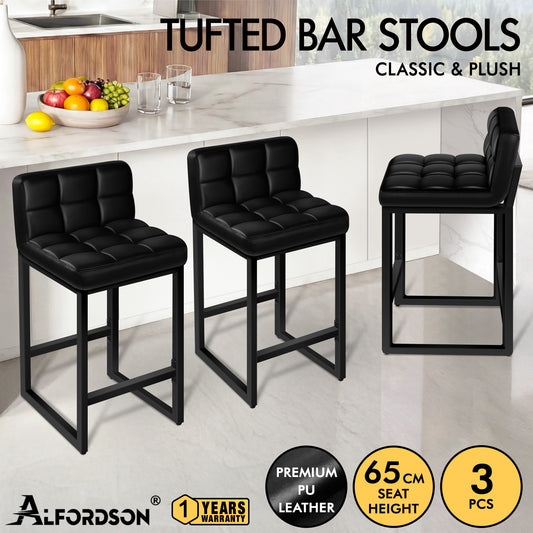 ALFORDSON 65CM Counter Height Bar Stools Set of 3, Metal Frame, Black