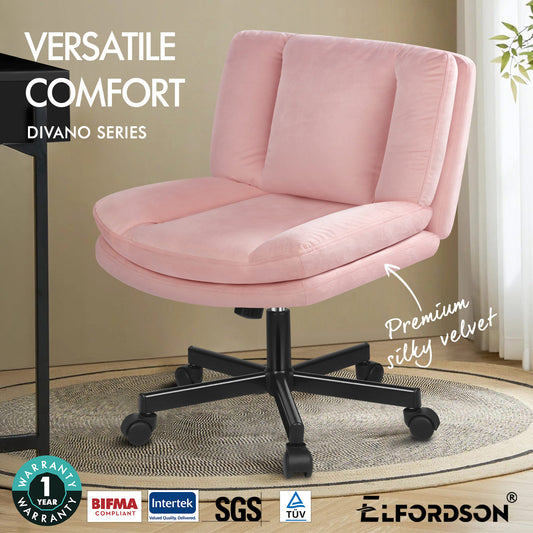 ELFORDSON Armless Office Desk Chair Mid Back Wide Seat Velvet Pink