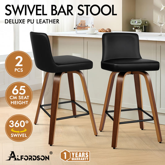ALFORDSON 2x Swivel Bar Stools Bailey Kitchen Wooden Dining Chair BLACK