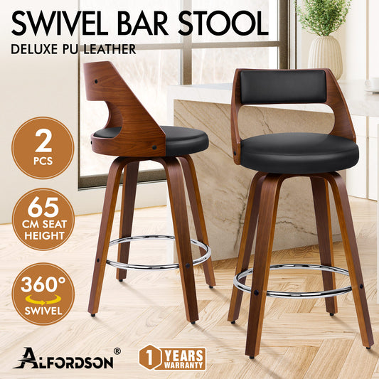 ALFORDSON 2x Swivel Bar Stools Eden Kitchen Wooden Dining Chair Black