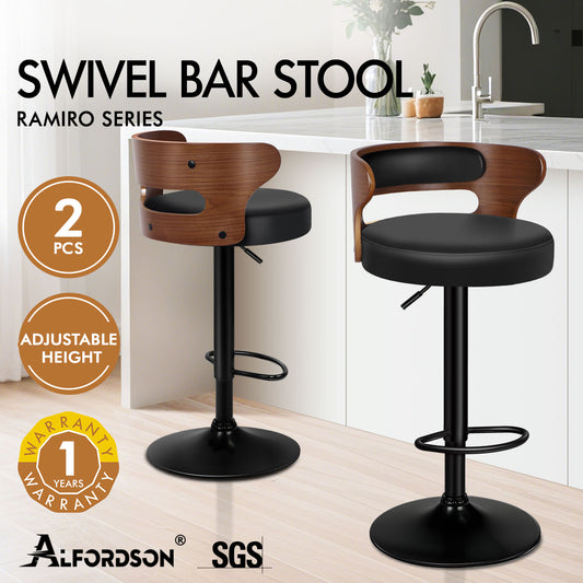 ALFORDSON 2x Bar Stool Kitchen Swivel Chair Wooden Leather Gas Lift Ramiro