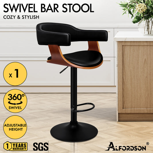 ALFORDSON 1x Bar Stool Joan Kitchen Swivel Chair Wooden Leather Gas Lift