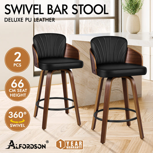 ALFORDSON 2x Swivel Bar Stools Alice Kitchen Wooden Dining Chair Black