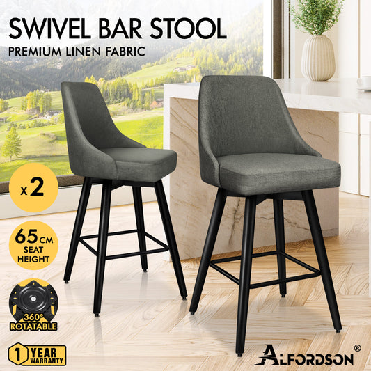 ALFORDSON 2x Swivel Bar Stools Kitchen Dining Chair Cafe Metal DARK GREY