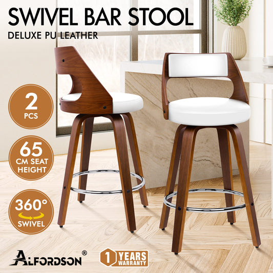 ALFORDSON 2x Swivel Bar Stools Eden Kitchen Wooden Dining Chair WHITE