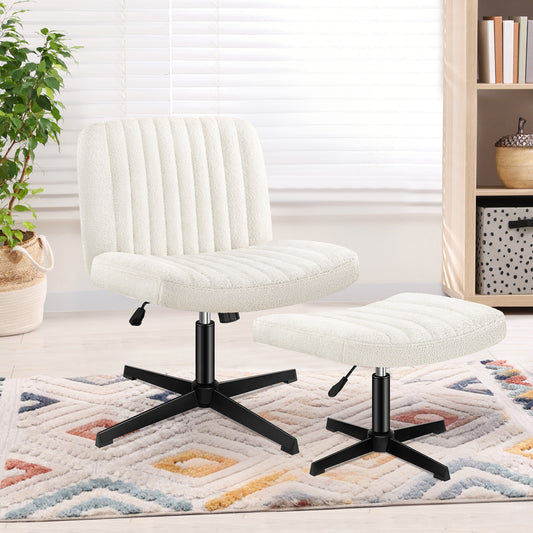 ELFORDSON Office Chair Computer Executive Seat Work Ottoman Boucle White