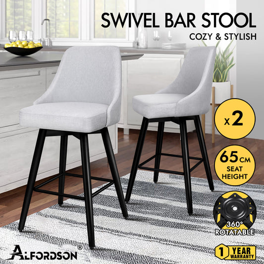 ALFORDSON 2x Swivel Bar Stools Kitchen Dining Chair Cafe Metal LIGHT GREY