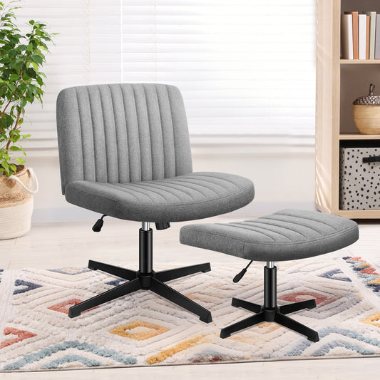 ELFORDSON Office Chair Computer Executive Seat Work Ottoman Fabric Grey