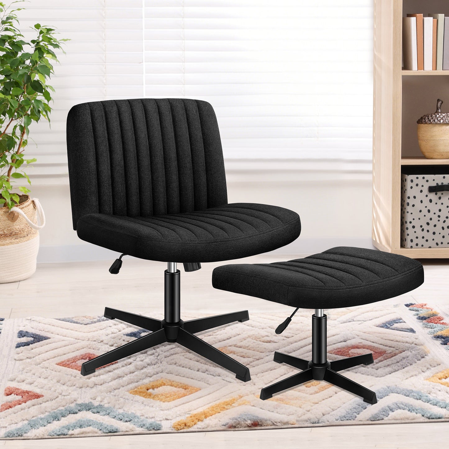 ELFORDSON Office Chair Computer Executive Seat Work Ottoman Fabric Black