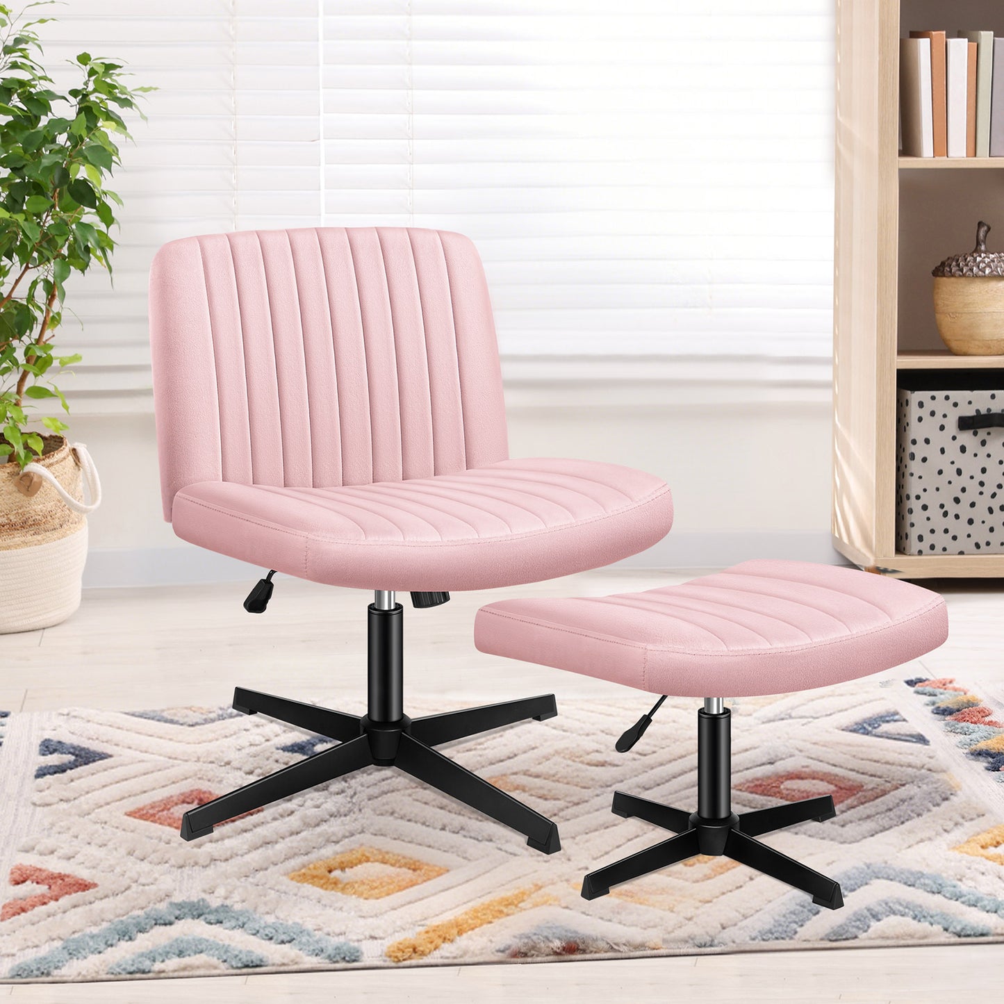 ELFORDSON Office Chair Computer Executive Seat Work Ottoman Velvet Pink