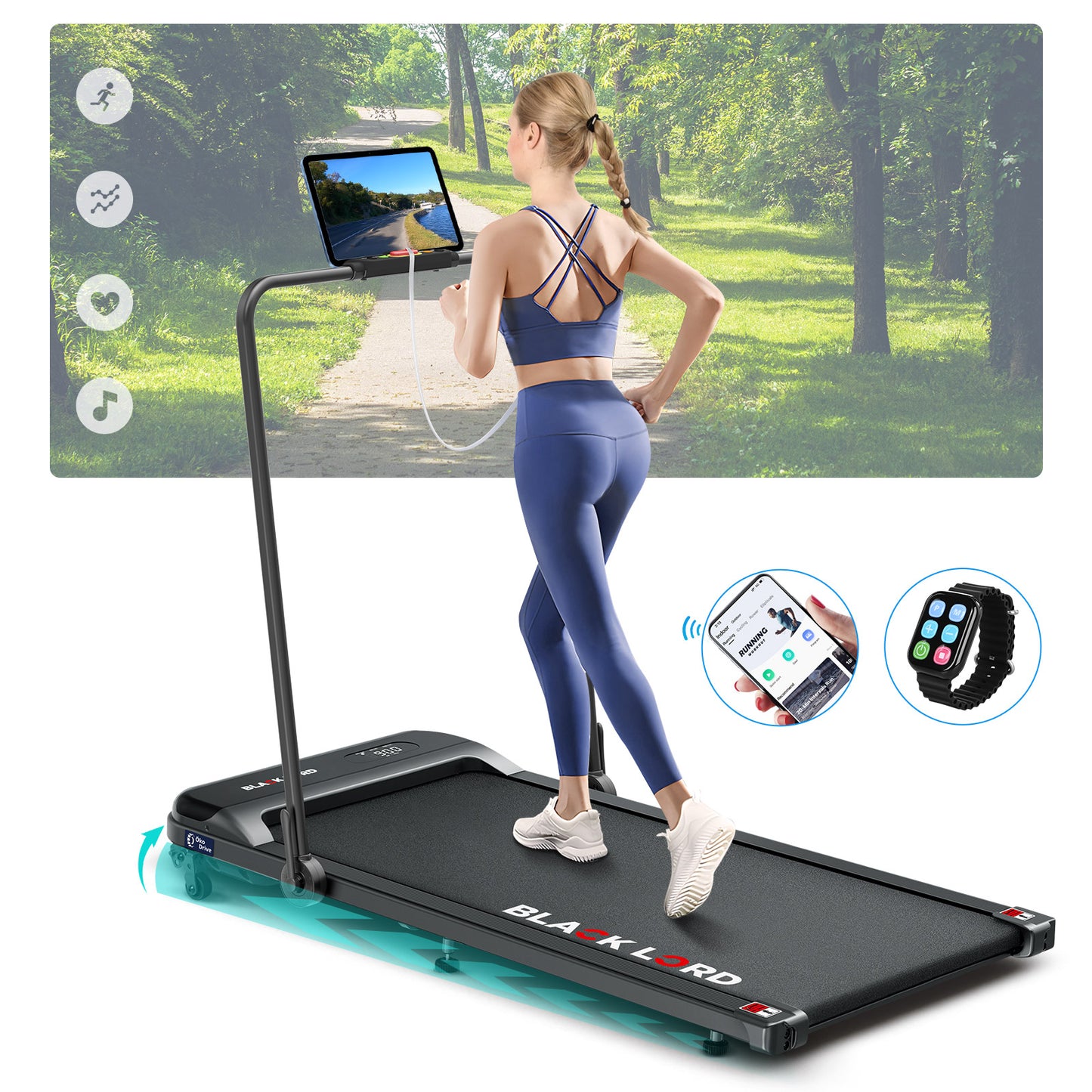 BLACK LORD Treadmill Electric Walking Pad Home Office Incline Foldable Black