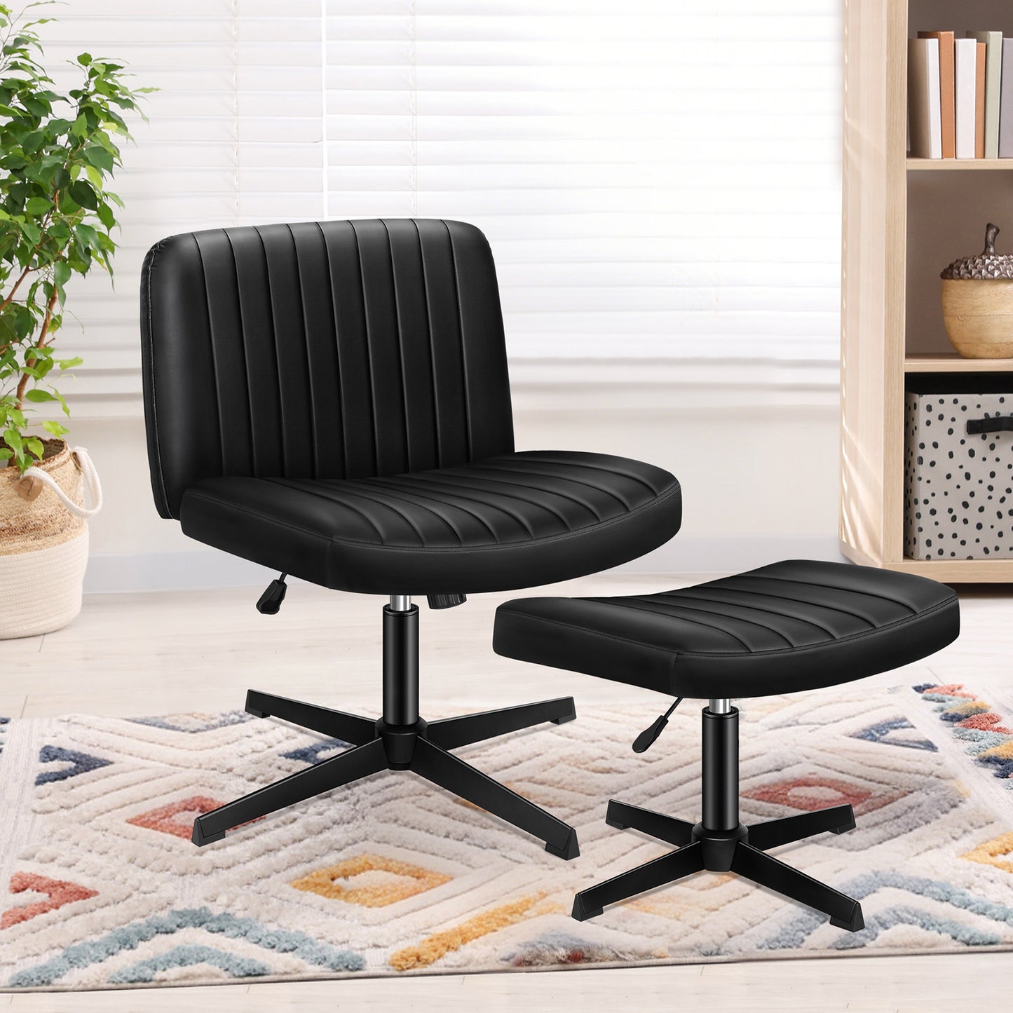 ELFORDSON Office Chair Computer Executive Seat Work Ottoman PU Leather Black