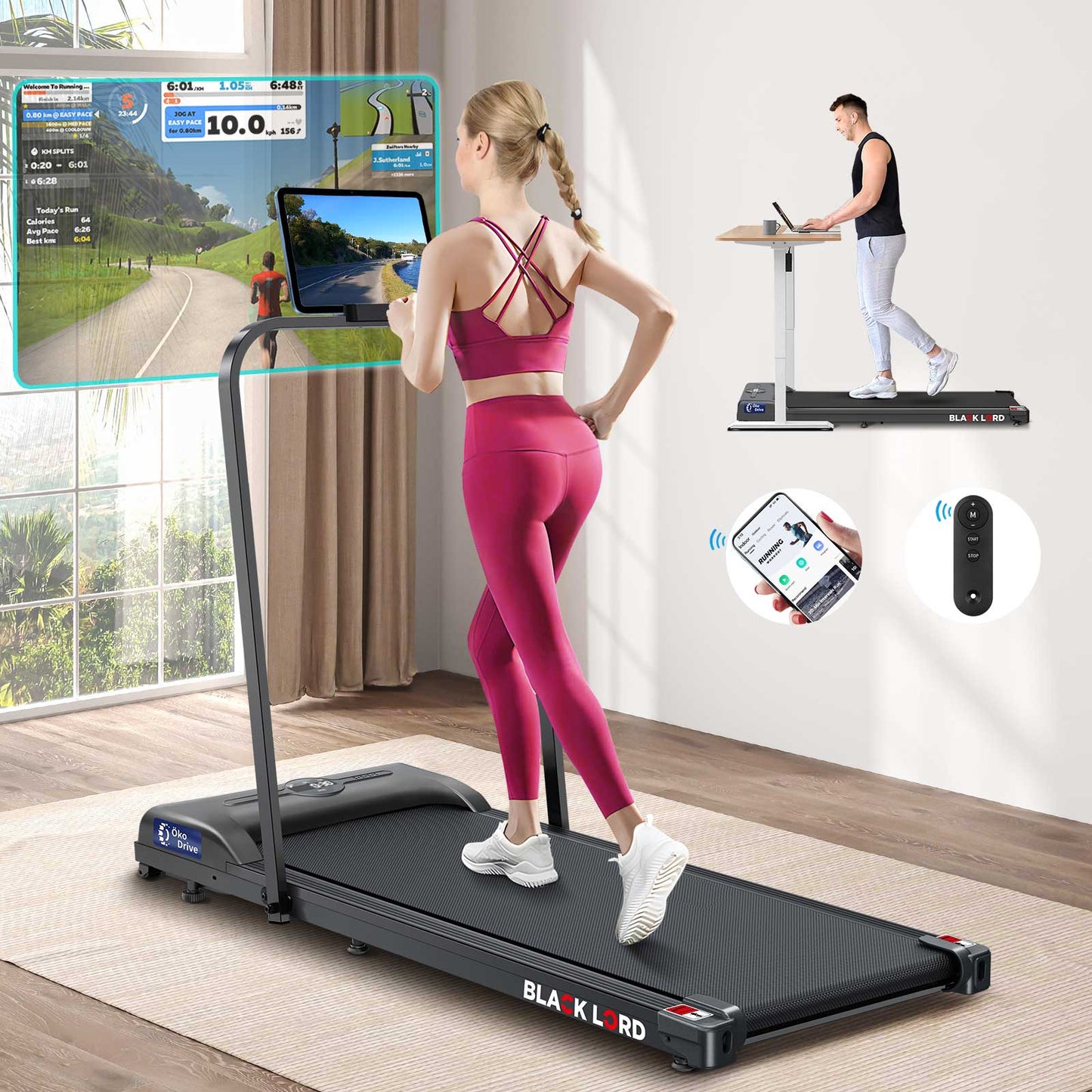 BLACK LORD Treadmill Electric Walking Pad Home Office Gym Fitness Foldable