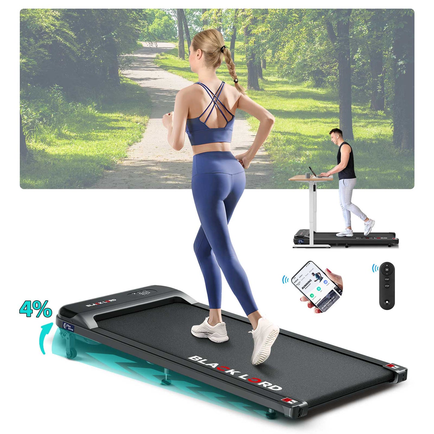 BLACK LORD Treadmill Electric Walking Pad Home Office Gym Fitness Incline MS2