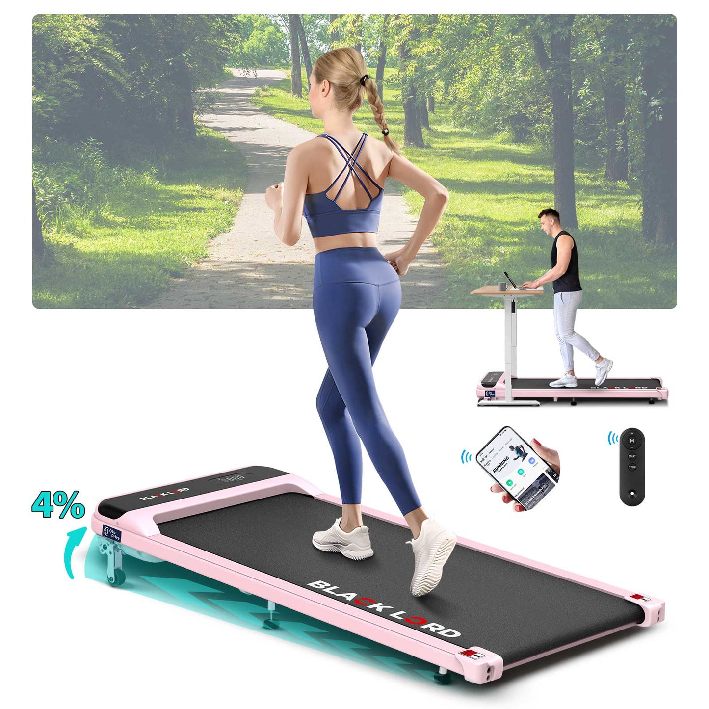 BLACK LORD Treadmill Electric Walking Pad Home Office Gym Fitness Incline MS2