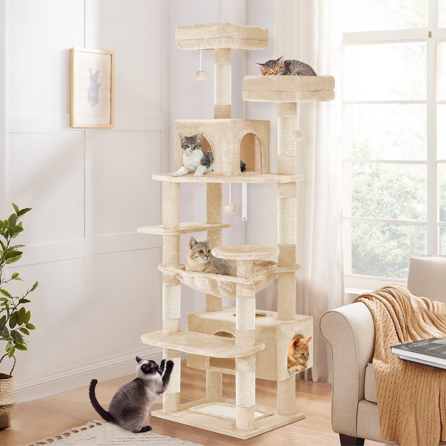 Cat Tree Tower Scratching Post Scratcher Condo House Furniture Beige 184