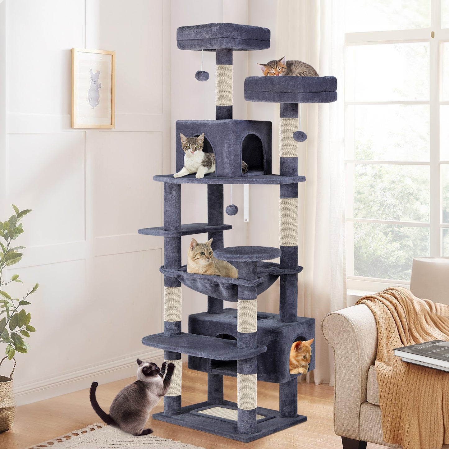 Cat Tree Tower Scratching Post Scratcher Condo House Furniture Grey 184