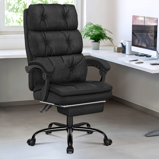 ELFORDSON Office Chair Executive Computer Fabric Seat Recliner Gaming Black