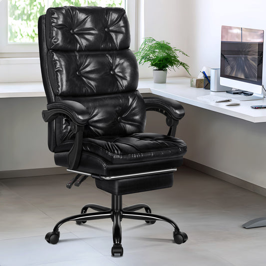 ELFORDSON Office Chair Executive Computer PU Leather Seat Work Recliner Gaming