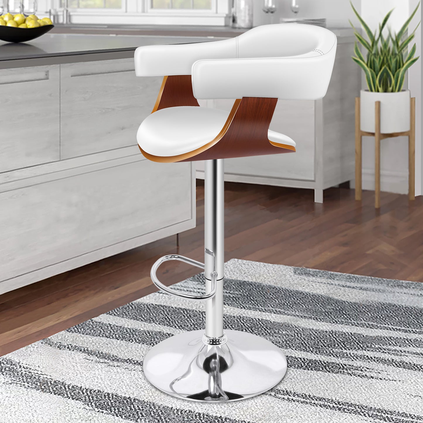 ALFORDSON 1x Bar Stool Joan Kitchen Swivel Chair Wooden Leather Gas Lift White