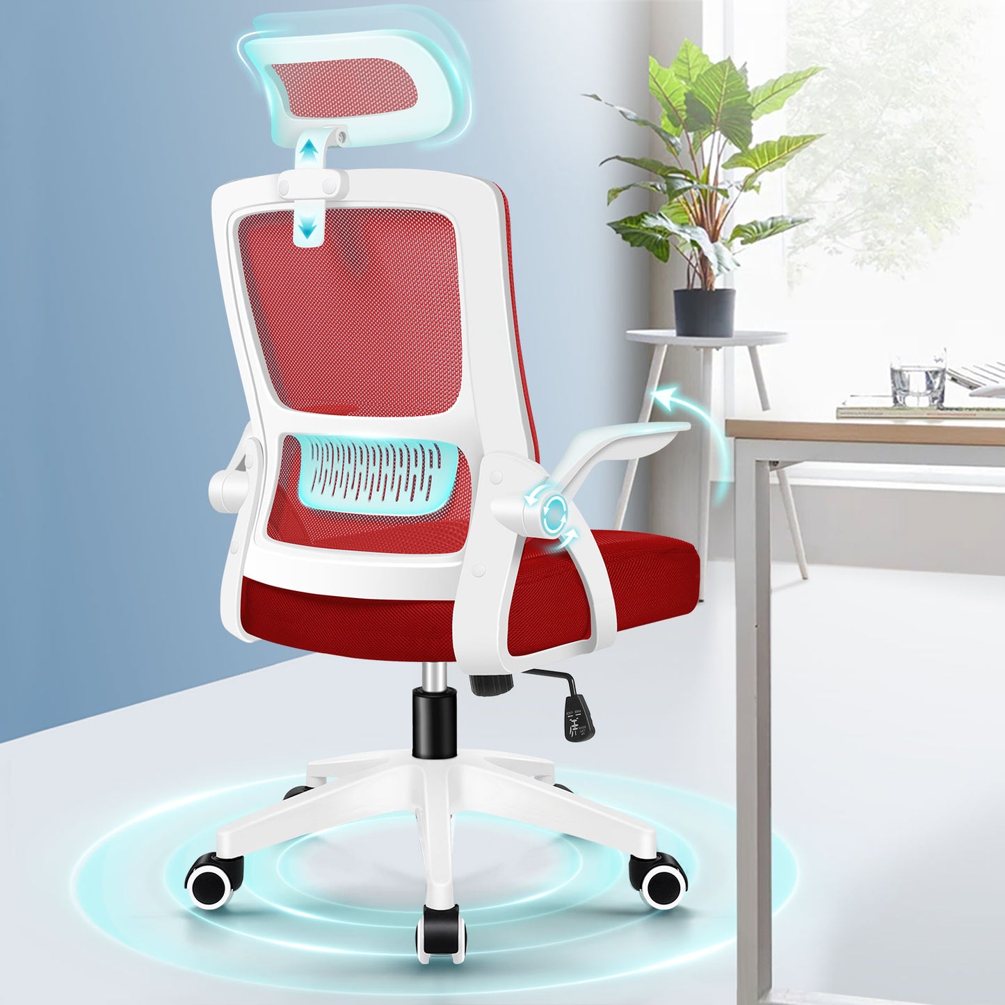 ELFORDSON Mesh Office Chair Executive Fabric Seat Tilt Computer Red