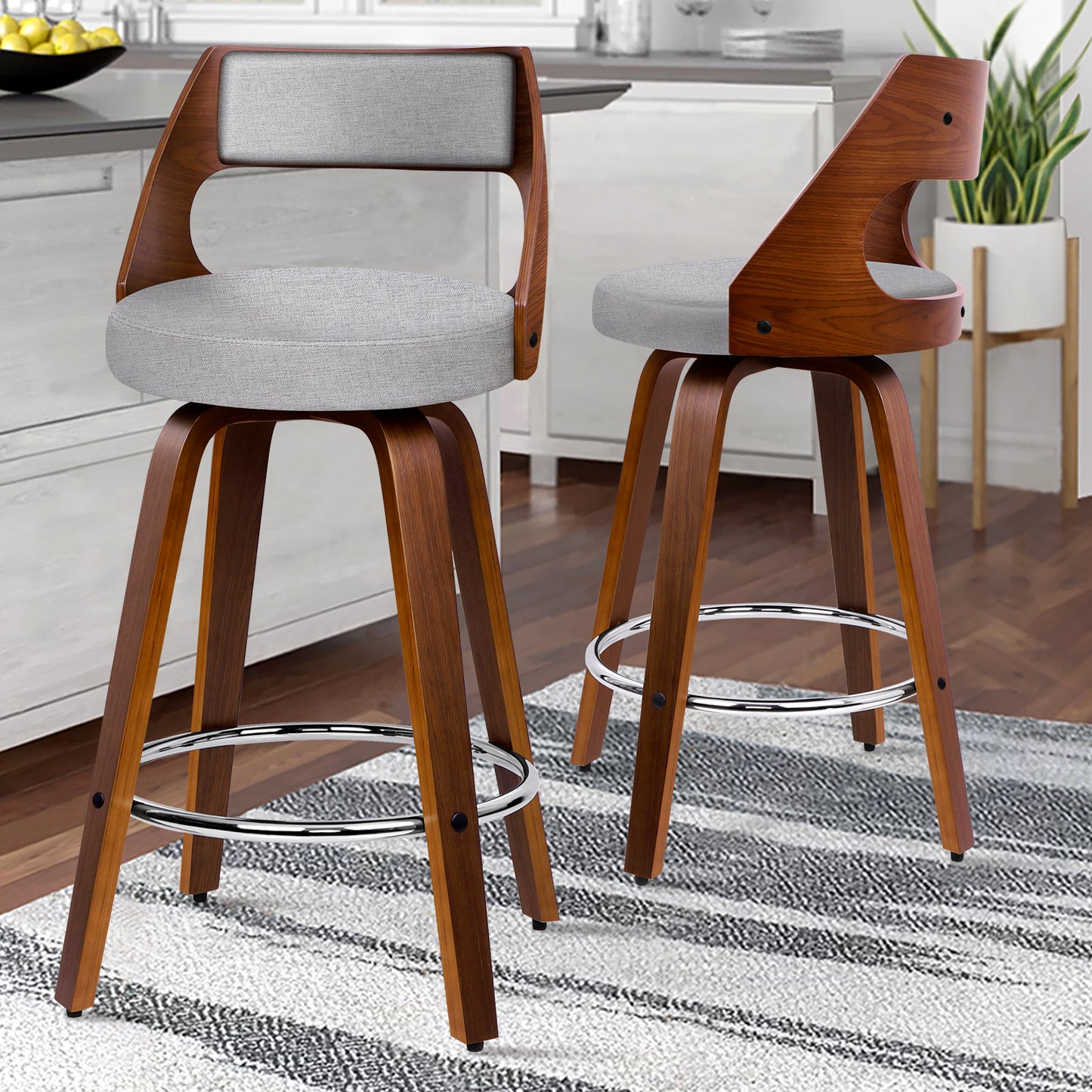 ALFORDSON 2x Swivel Bar Stools Eden Kitchen Dining Chair Wooden LIGHT GREY