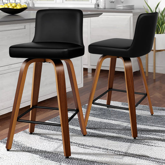 ALFORDSON 2x Swivel Bar Stools Bailey Kitchen Wooden Dining Chair BLACK