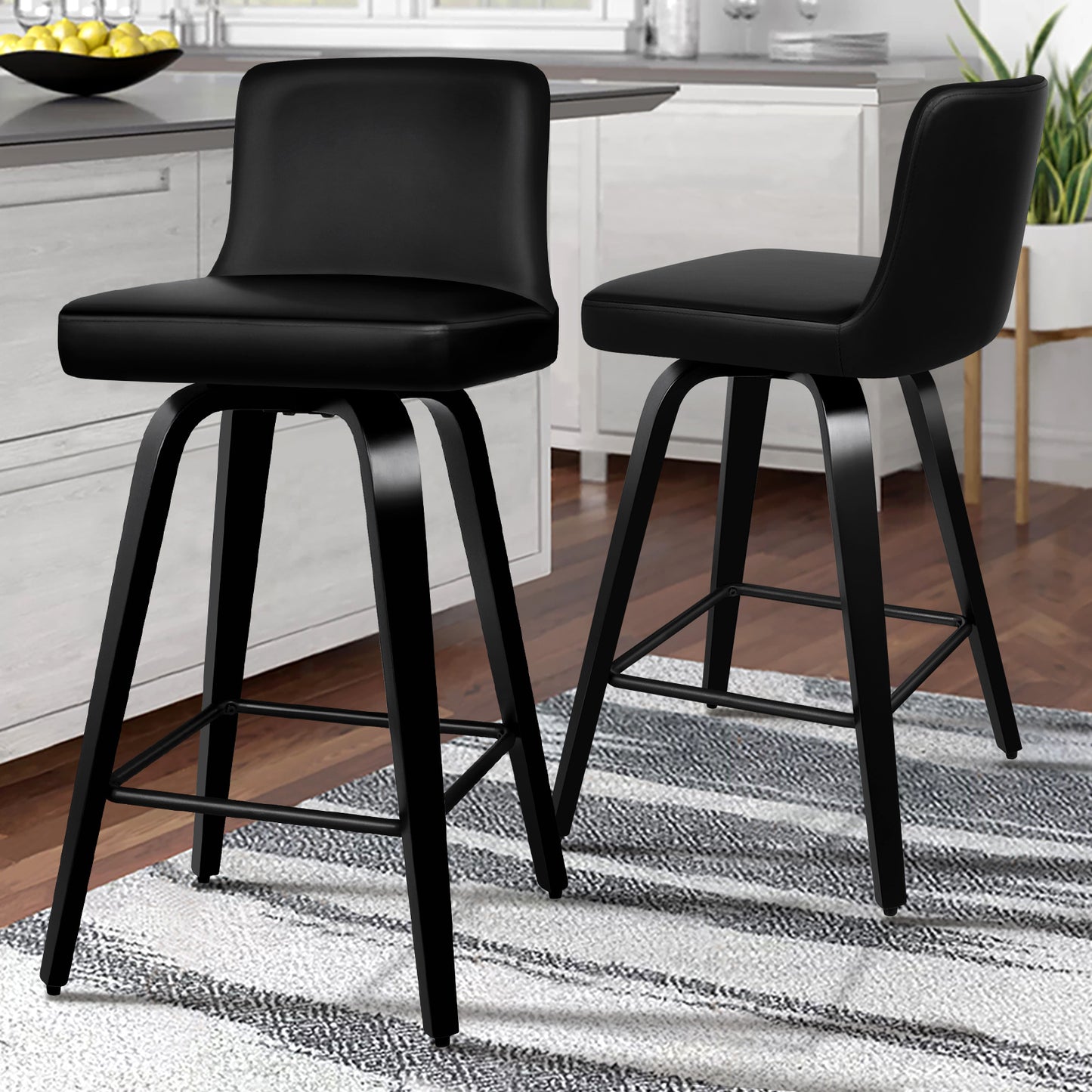 ALFORDSON 2x Swivel Bar Stools Bailey Kitchen Wooden Dining Chair ALL BLACK