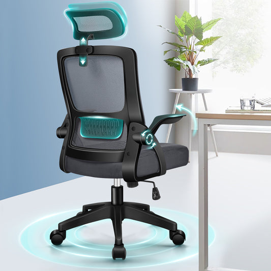 ELFORDSON Mesh Office Chair Executive Seat Tilt Racing Computer Dark Grey