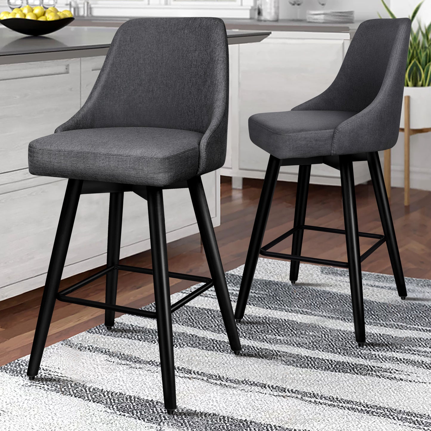 ALFORDSON 2x Swivel Bar Stools Kitchen Dining Chair Cafe Wooden DARK GREY