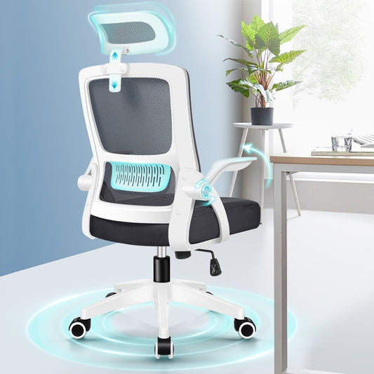 ELFORDSON Mesh Office Chair Executive Tilt Seat Racing Computer White and Black