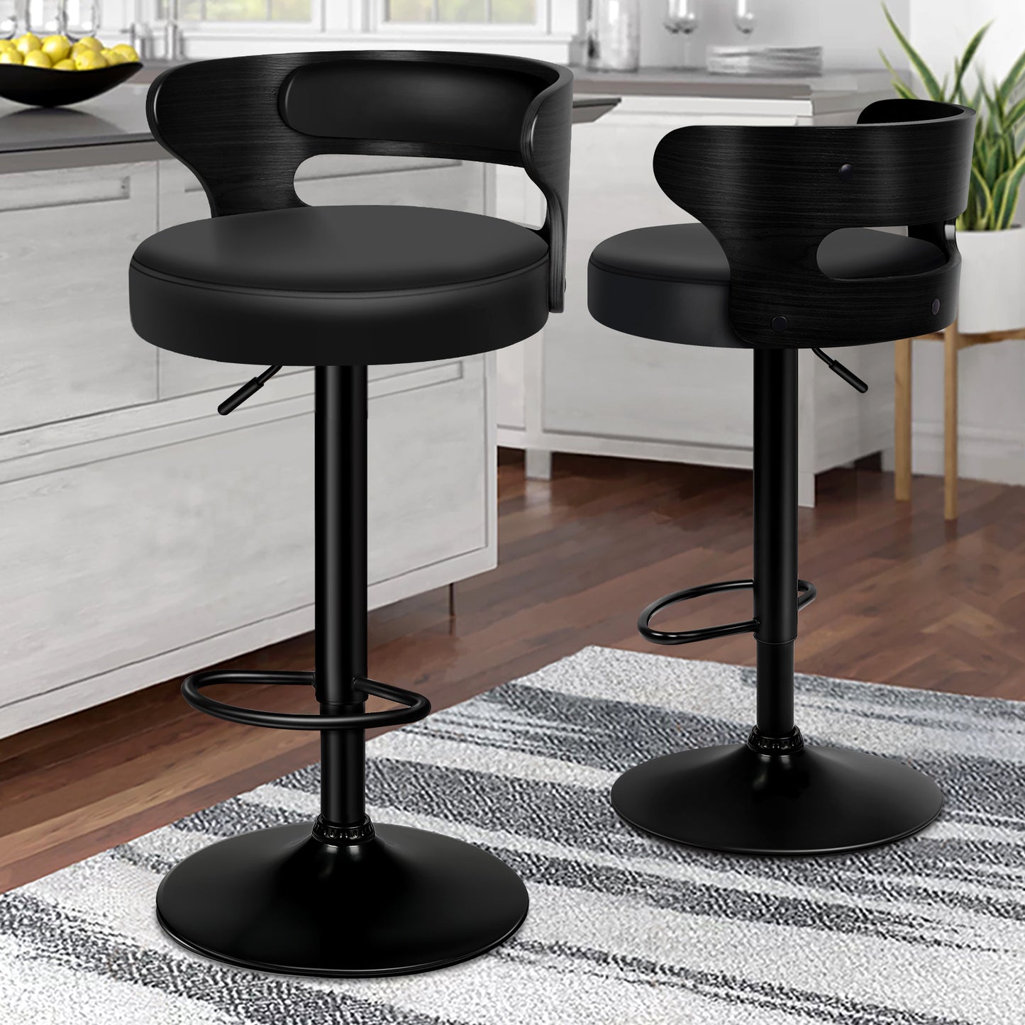 ALFORDSON 2x Bar Stool Kitchen Swivel Chair Wooden Leather Ramiro All Black