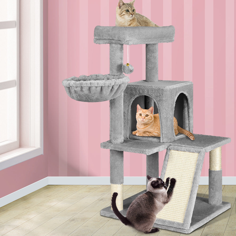 Cat Tree Scratching Post with Plush Ball & Bell Light Grey 100cm