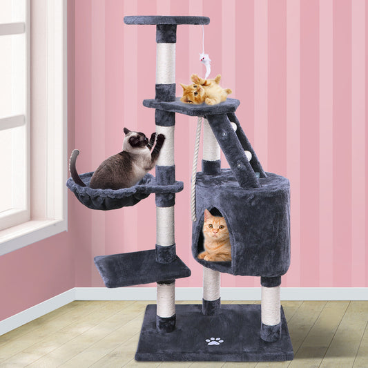 Cat Tree with Round House Scratching Post Grey 121cm