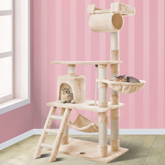 Cat Tree with Hammock Scratching Post Beige 140cm