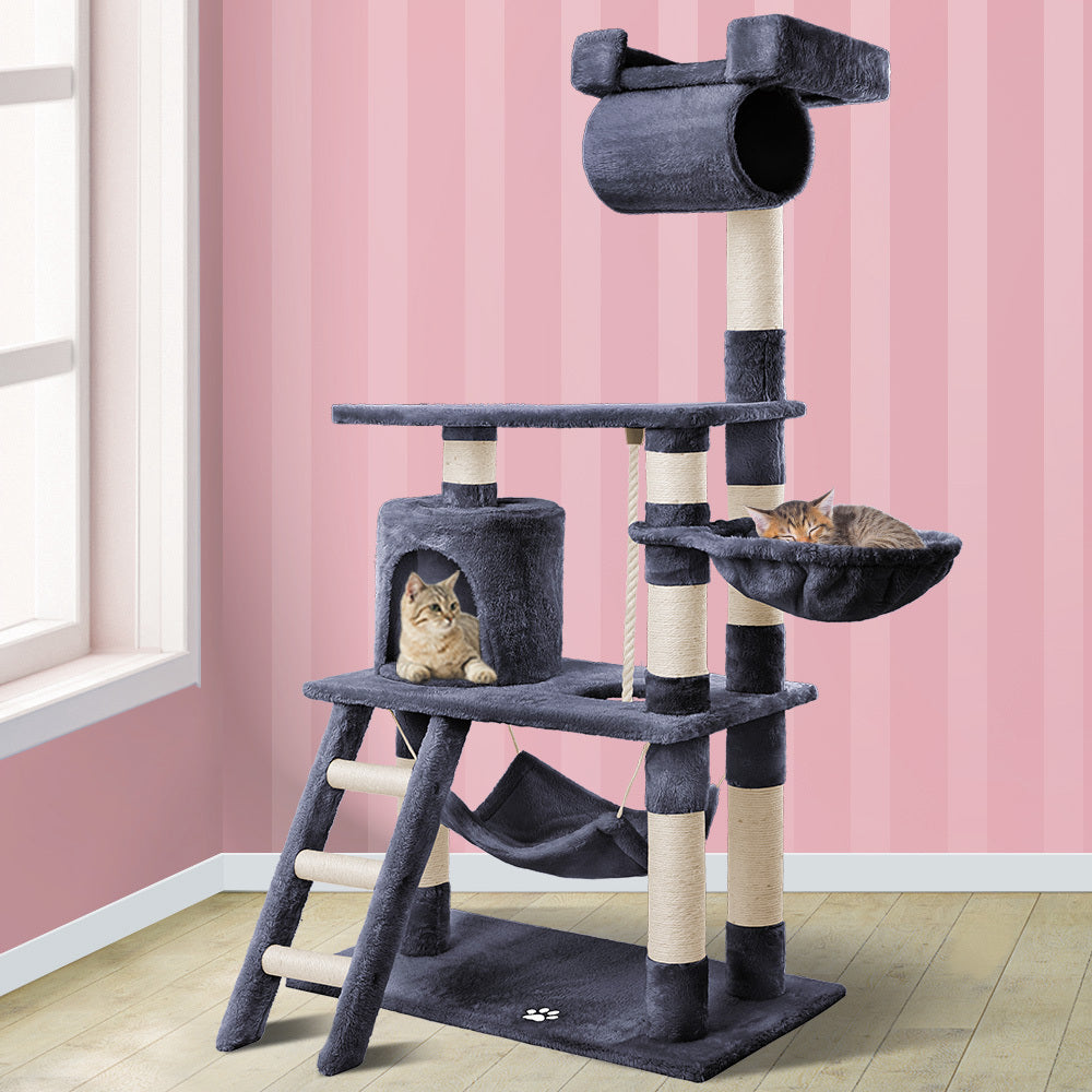 Cat Tree with Hammock Scratching Post Grey 140cm