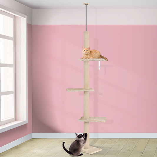 Cat Tree Floor to Ceiling Scratching Post Beige 230-286cm