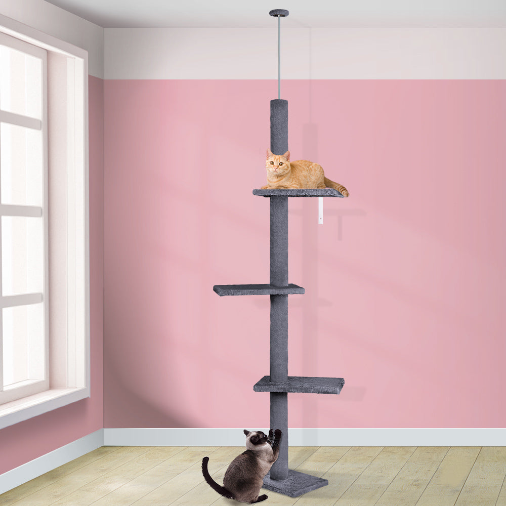 Cat Tree Floor to Ceiling Scratching Post Grey 230-286cm