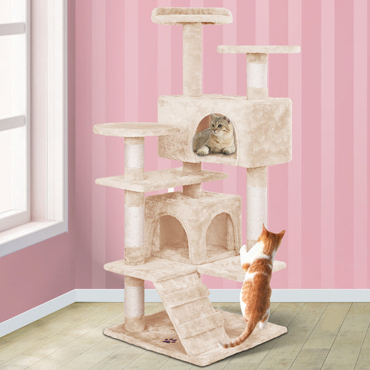 Cat Tree Scratching Post with House Beige 132cm