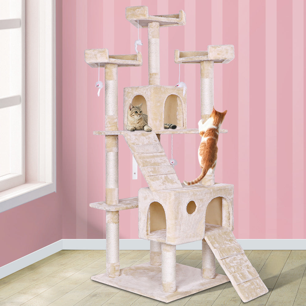 Cat Tree Scratching Post with Mouse Toy - Beige 180cm