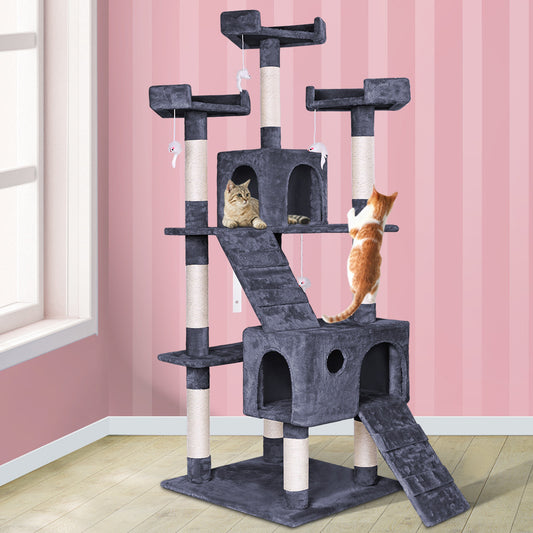 Cat Tree Scratching Post with Mouse Toy - Grey 180cm