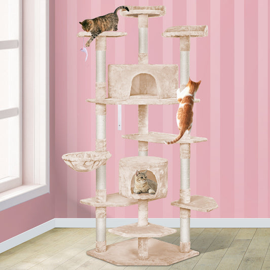 Cat Tree Scratching Post with Anti-tip Kit - Beige 202cm