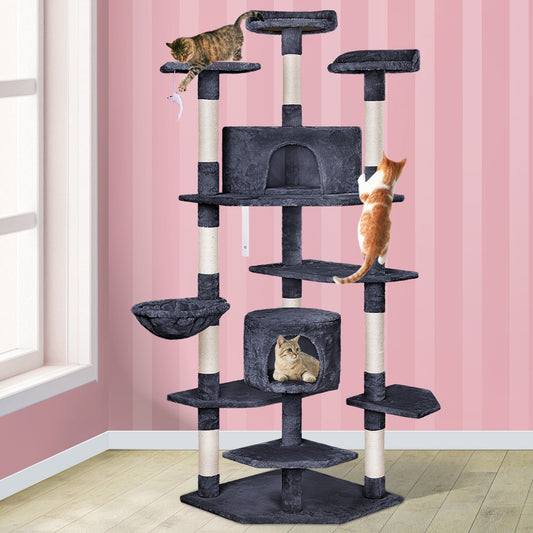 Cat Tree Scratching Post with Anti-tip Kit - Grey 202cm