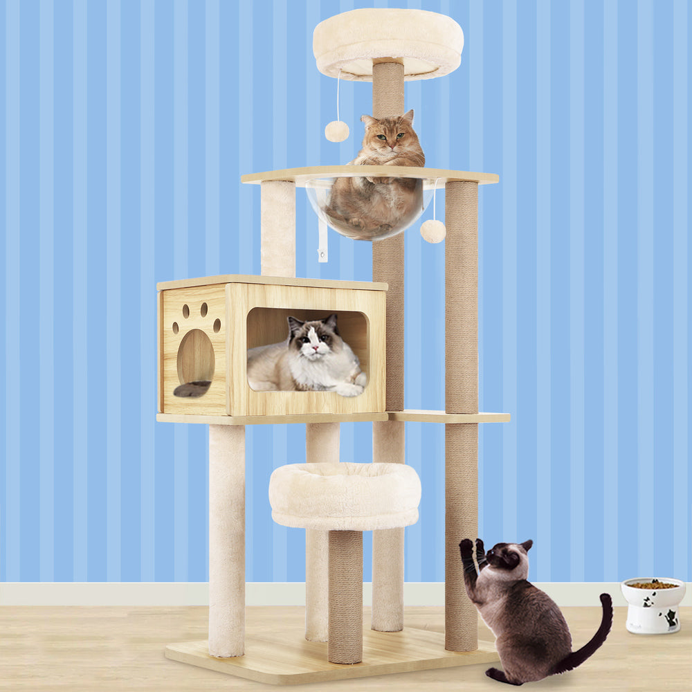 Cat Tree Tower Scratching Post Scratcher Wood Condo House Bed 144cm