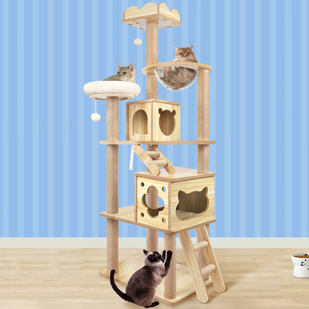 Cat Tree Tower Scratching Post Wood Scratcher Condo House Bed 190cm