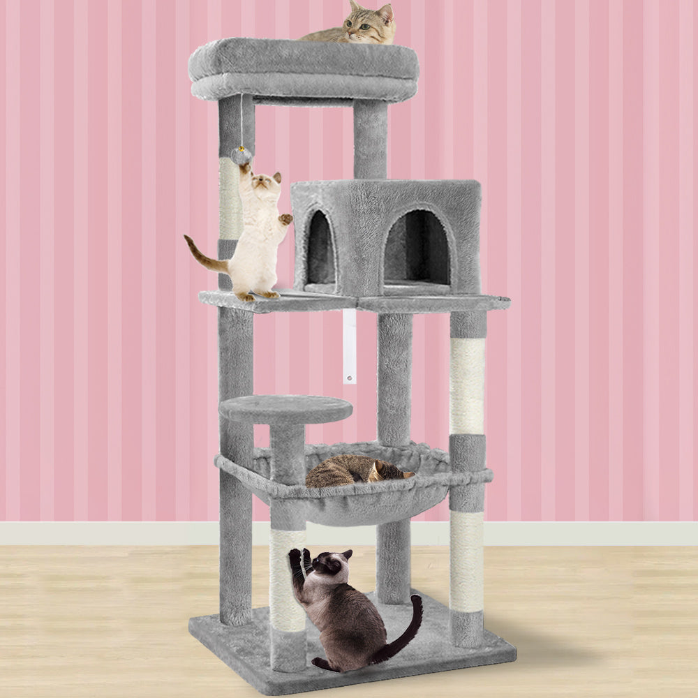 Cat Tree with Hammock Scratching Post Light Grey 143cm