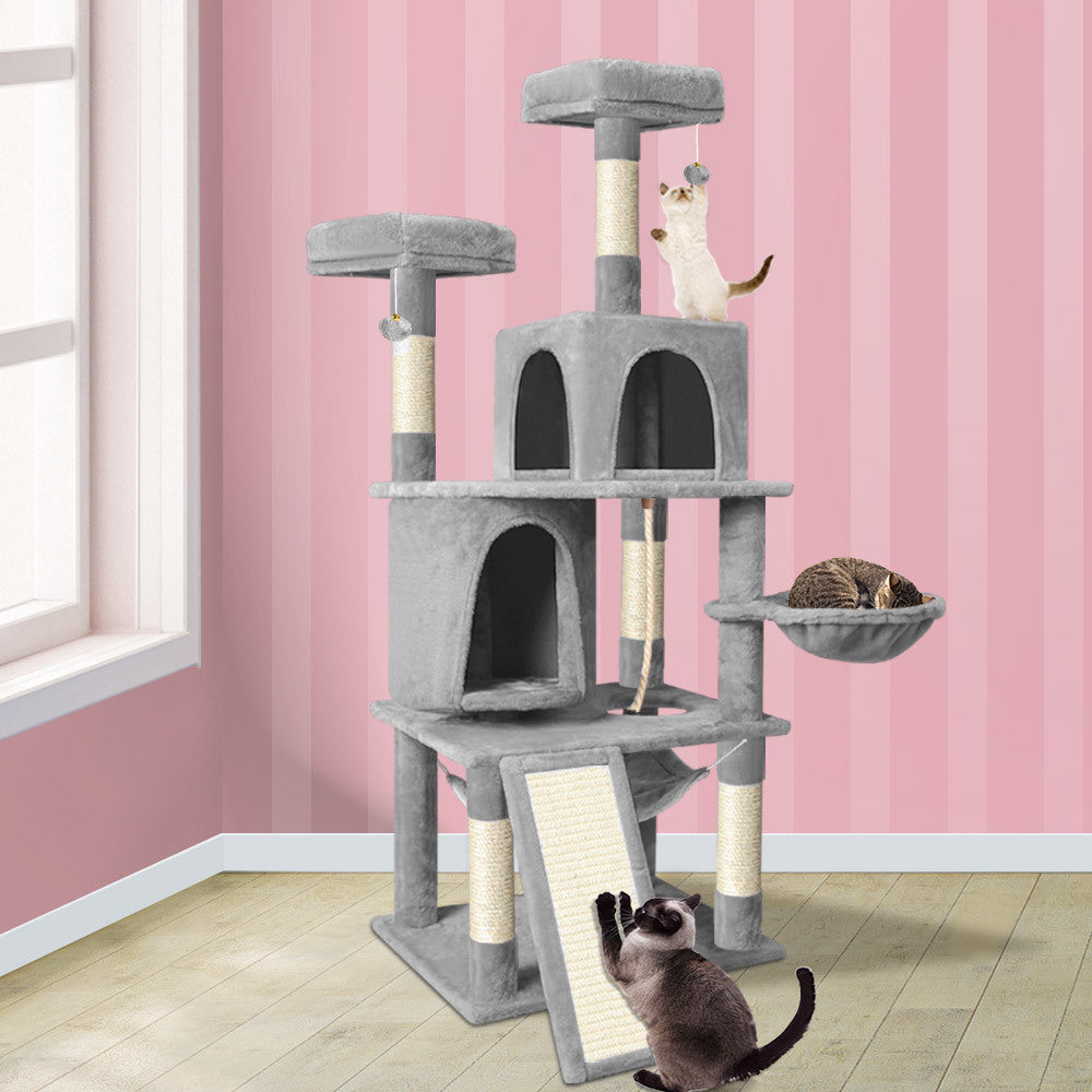 Cat Tree with Hammock Scratching Post Light Grey 161cm